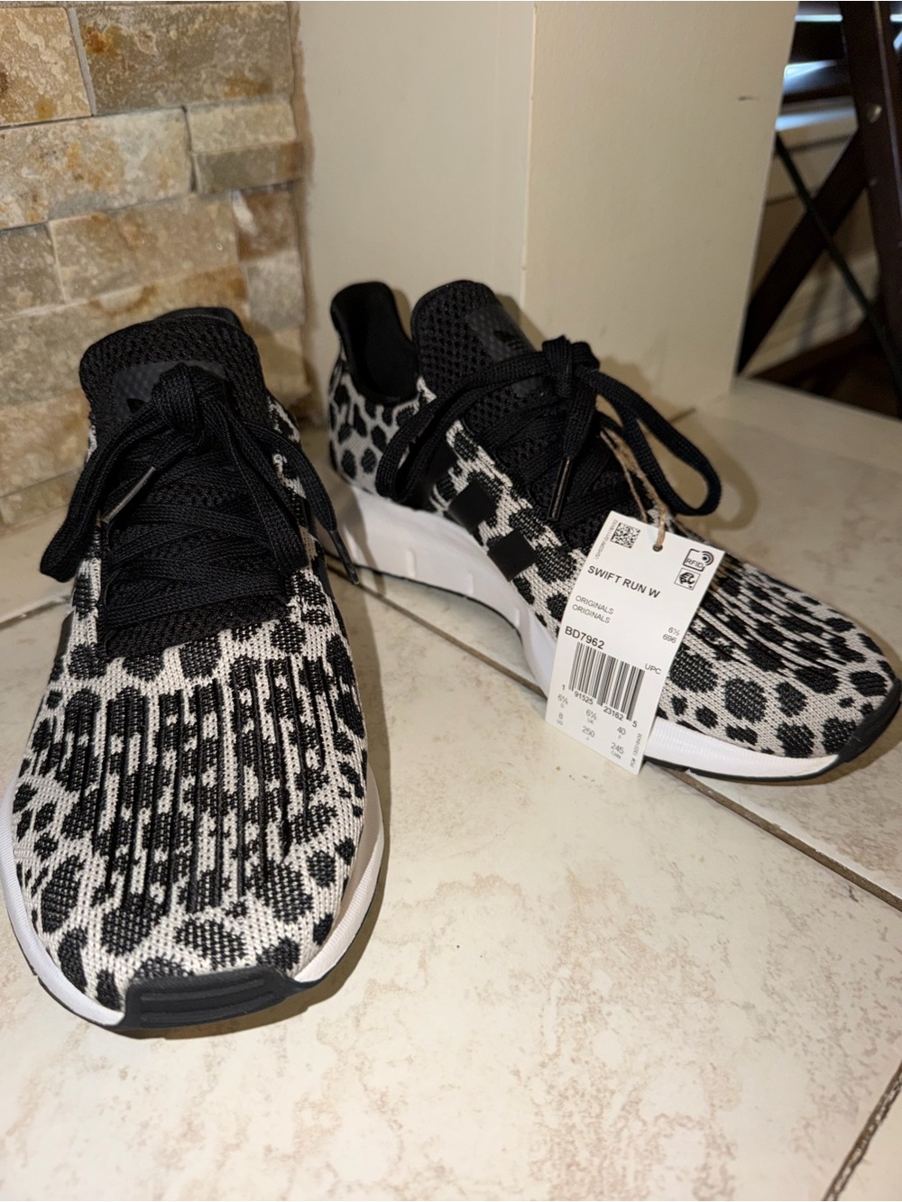 adidas Black & White Animal-Print Knit Sneakers
